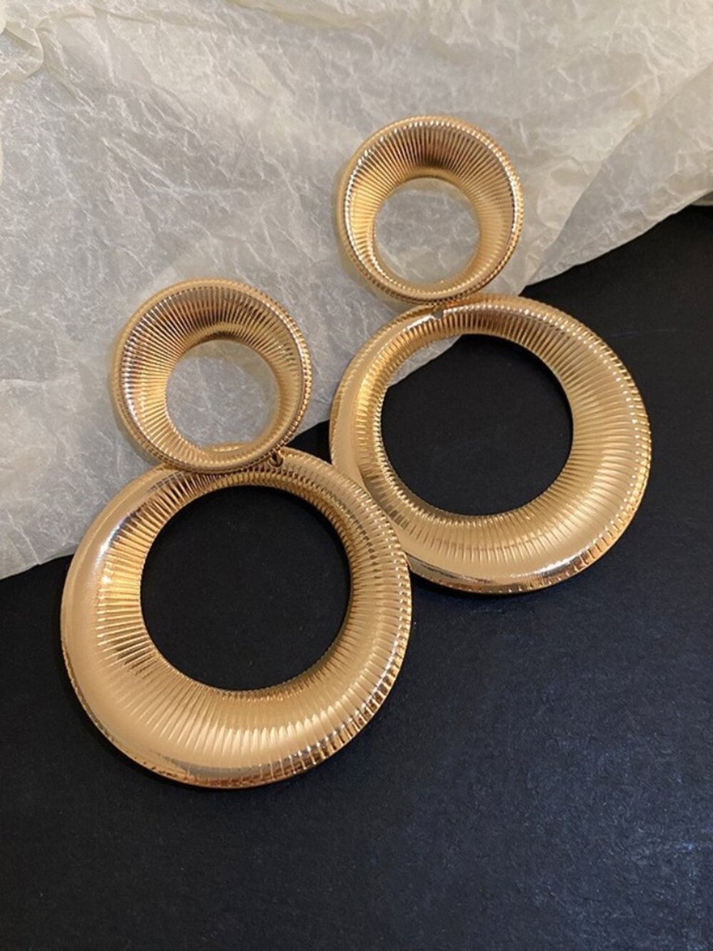 Gold Statement Hoop Earrings Vintage Inspired Drop Earrings Retro Glam Jewelry
